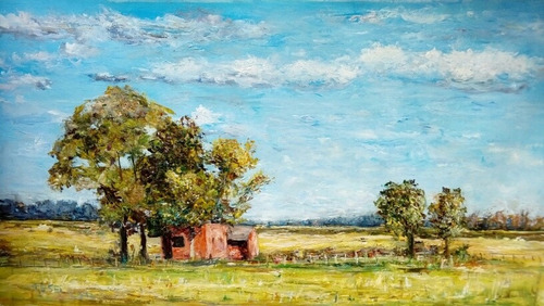 Cuadros Paisaje 50x90 Casa Campo Pintado A Mano 24