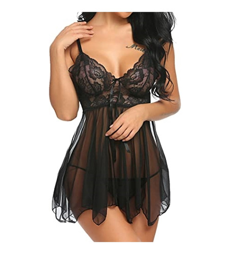 Babydoll De Encaje  Lencería Sexy De Malla Talla