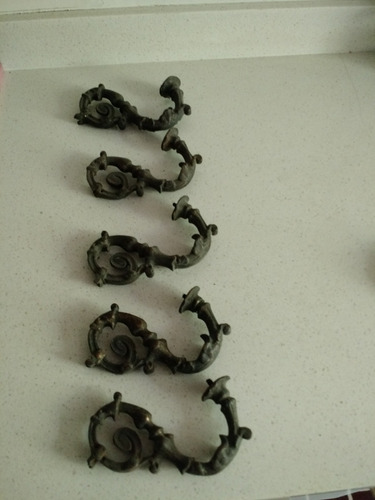 5 Piezas Bronce Maciza Antigua 12 X 6 Cms