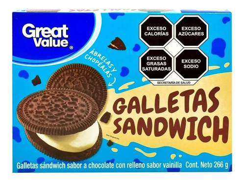 4 Pza Galletas Sándwich Great Value Sabor A Chocolate Con Re