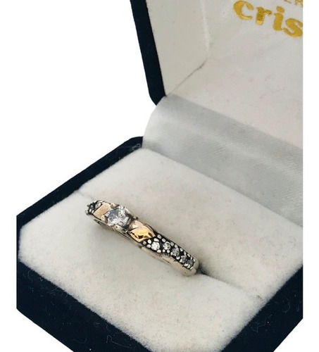 Anillo Para Dama En Plata Y Oro Con Circonias (a199)