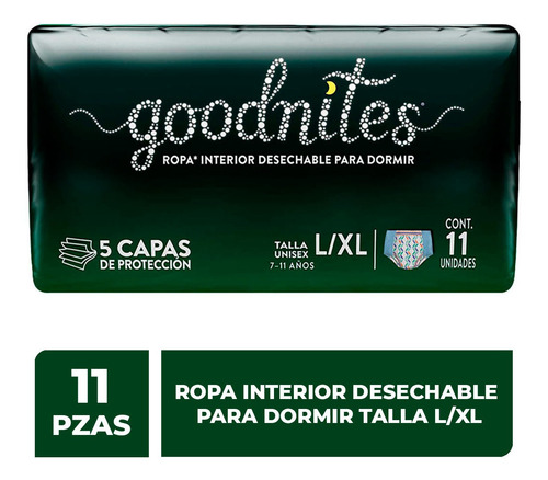 Imagen 1 de 1 de Calzones De Sechables Para Dormir Goodnites Talla Grande 11 Piezas