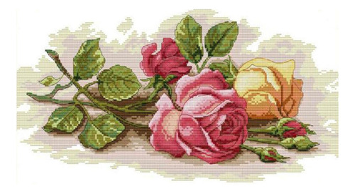 1 Juego De Kit De Punto De Cruz Estampado, Patrón De Rosas,