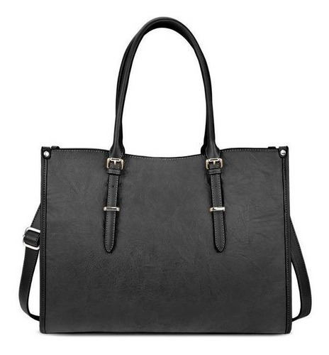 Bolsa tote Nubily NUBILY6606-Black diseño lisa de cuero sintético  negra con correa de hombro negra asas color negro