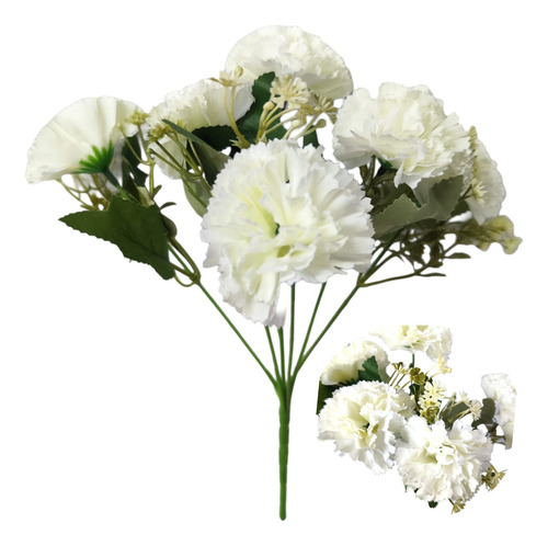 Ramo Rosas Artificiales Clavel X 6 Unidades Pack Deco Color Blanco