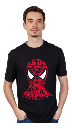 Remera Negra - Hombre Araña Unisex - Manga Corta - Cara 