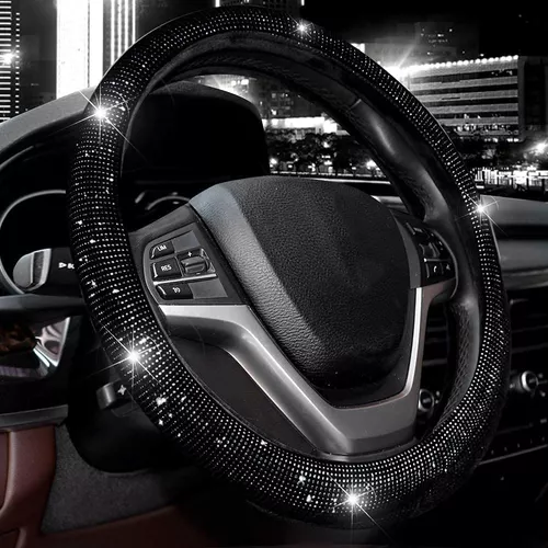 Funda de cuero para volante, diseño con diamantes de imitación, ajuste  universal de volantes de auto de 15 pulgadas, para mujeres y niñas, 15