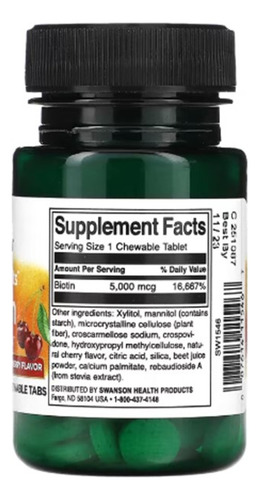 Swanson biotina sabor cereza natural 5000 mcg 60 comprimidos masticables
