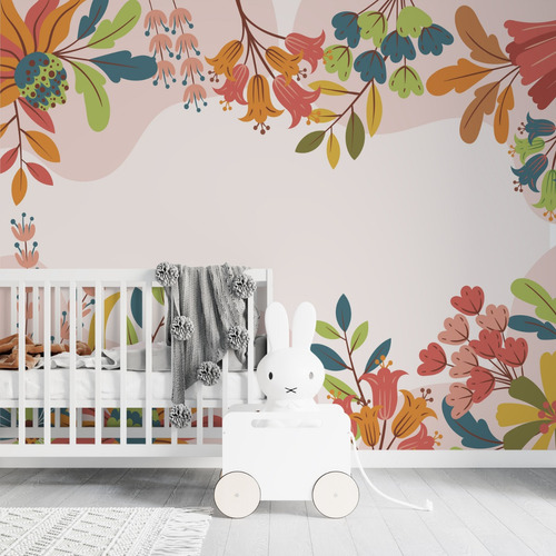 Papel Parede Infantil Baby Folhagem Suave Clean Ton Pastel 