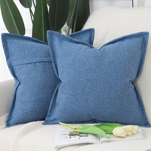 Juego De 2 Fundas De Almohada De Lino Con Borde Ancho, Suave