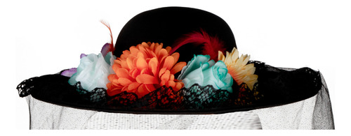 Sombrero De Catrina Negro Con Flores Colores Para Disfraz