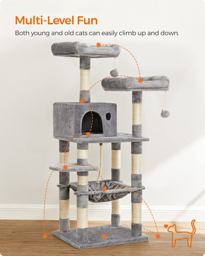 Árbol Para Gatos De Varios Niveles Con Rascadores Y Hamacas Gris Claro