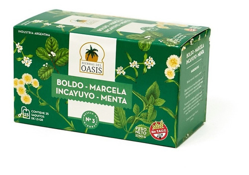 Imagen 2 de 3 de Té Hierbas Del Oasis Mezcla N3 Digestivo Pack X 3 Cajas