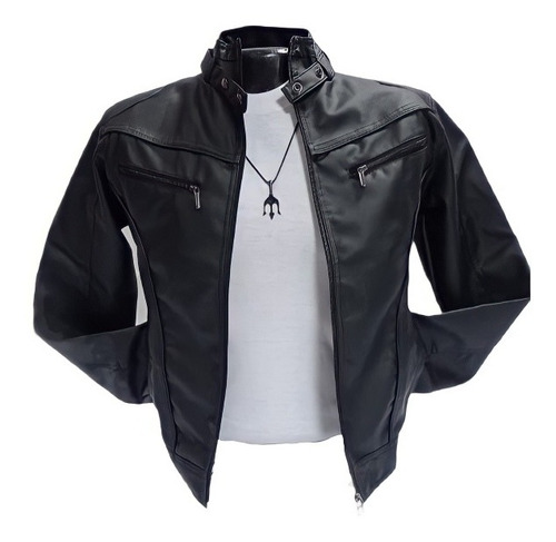 Chaqueta Cuero Tex Para Hombre Con Cuello Tipo Piloto Negra