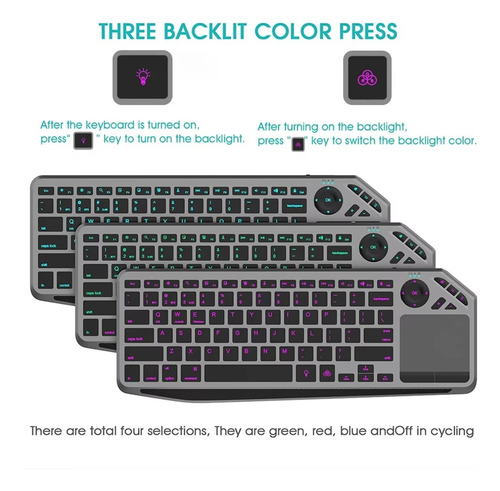 Teclado Sem Fio Com Touchpad De 7 Cores Retroiluminado 2