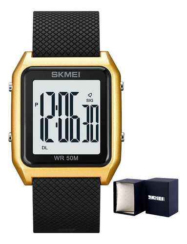 Reloj Electrónico Cuadrado Digital Simple Skmei Color Del Bisel Golden/white