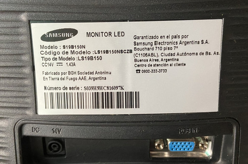 Monitor Samsung 19 S19b150n | Samsung 19 Pulgadas Negro (Usado)