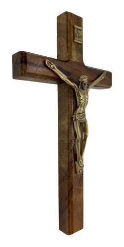Cruz Crucifixo De Parede 19cm Madeira Maciça Natural