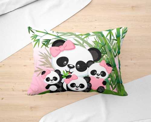 Jogo De Lençol Cobre Leito Fronha Solteiro Panda Rosa Cor Salmão