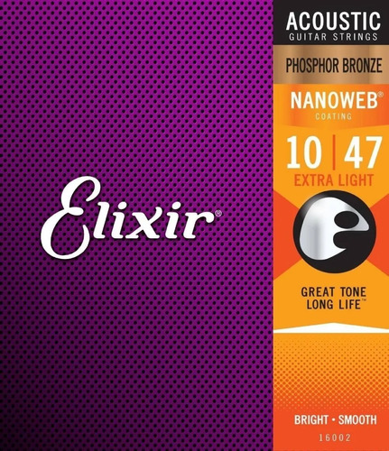 Corda Elixir Extra Light Nanoweb Coating 10-47 Violão Aço