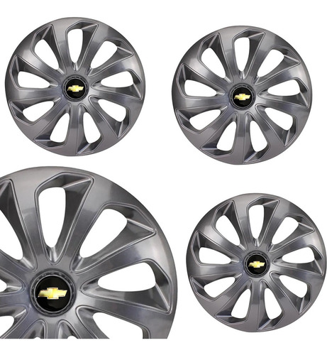 Jogo 4 Calota Velox Aro 15 Gm Grafite Onix Prisma Spin