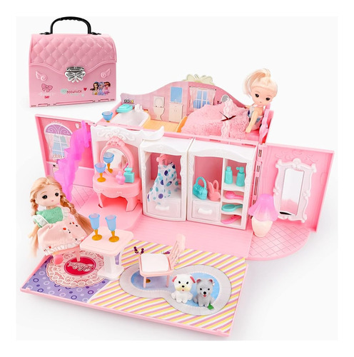 Deao Kids Dollhouse Playset Portable Dollhouse Toy Girls Pre