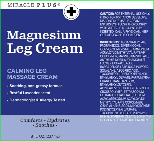 Crema De Magnesio Miracle Plus Leg Relief, Loción Herbal De