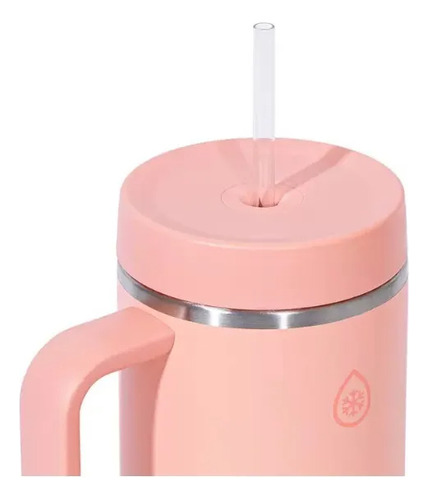 Thermoflask Termo Vaso Botell 1.2l Con Asa Y Tapa De Popote Rosa