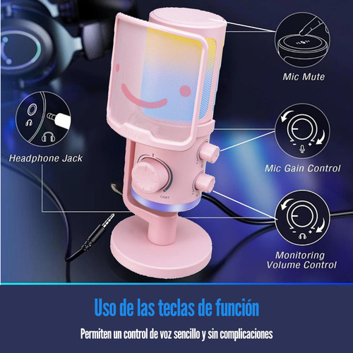 Micrófono Fifine Ampligame Am6 Rgb Usb Cardioide - Pink