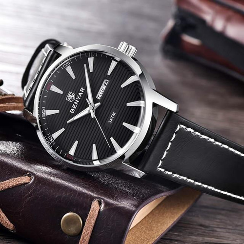 Relógio Masculino Benyar Pulseira De Couro Hardlex By-5145