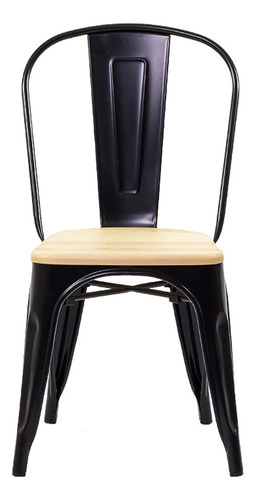 Silla Tolix Con Asiento De Madera Negro Satinado- Prestigio