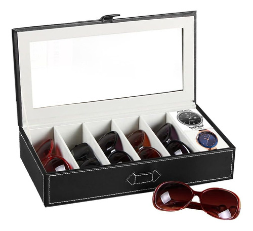 Caja Organizadora De Cuero Para Gafas De Sol, Color Negro, C