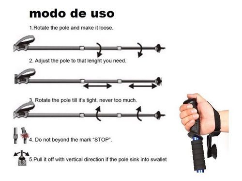 Imagen 9 de 10 de Baston Trekking Baston Montaña Ski Telescopic Alumin Plegabl