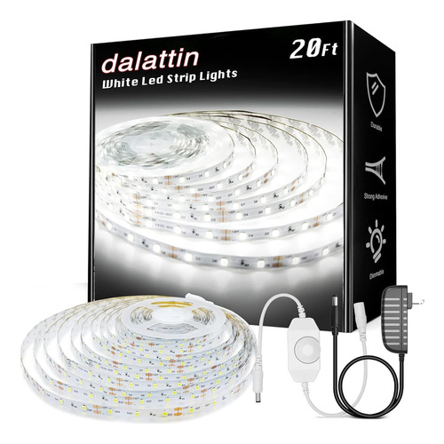 Dalattin White Led Strip Lights, 20ft Dimmable Super Bright 