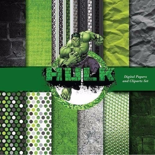 Kit Imprimible  Hulk - 7  Clipart - 12 Fondos -