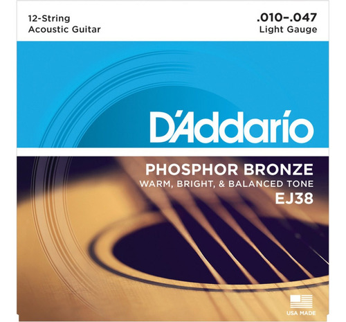 Encordado Daddario Ej38 Para Guitarra Acústica De 12 Cuerdas