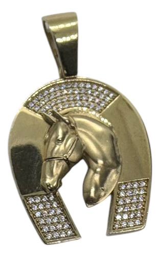 Dije Oro 10k De Herradura Con Caballo Con Zirconias. Suerte Amarillo