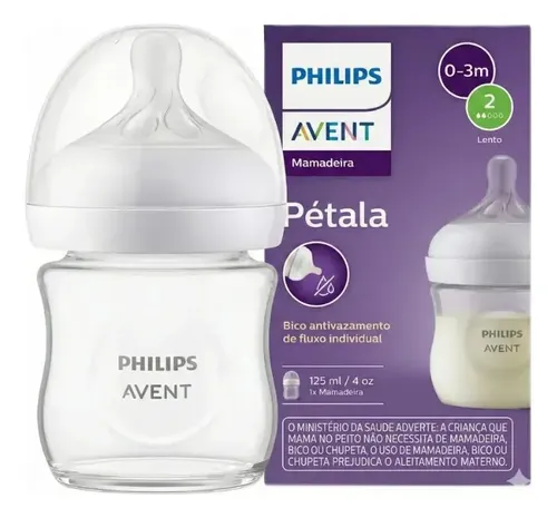 Mamadeira Pétala 125ml Avent Transparente Bico Recem Nascido