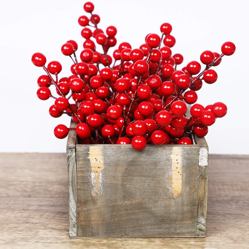 Paquete 24 Tallos Bayas Rojas Artificiales Para Navidad