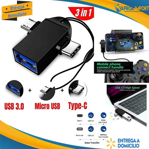 Adaptador Otg 3 En 1 Tipo C 3.1+micro Usb A Usb 3.0