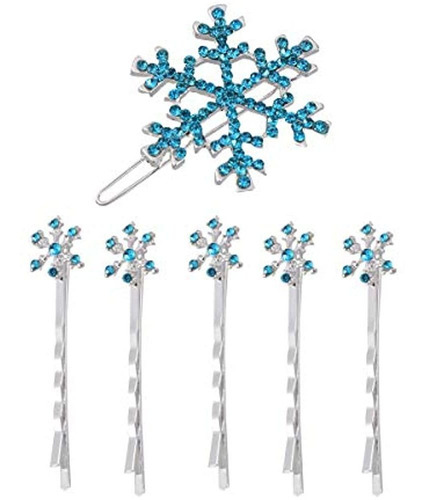 Lurrose 6pcs Pinza De Pelo De Copo De Nieve Rhinestone Azul