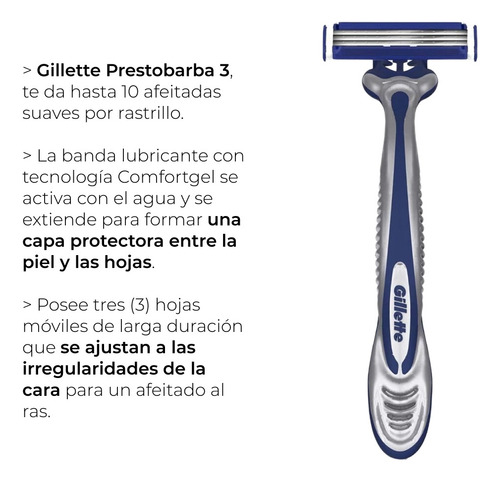 Gillette Prestobarba 3 Rastrillo Para Rasurar 3 Hojas 16 Pz