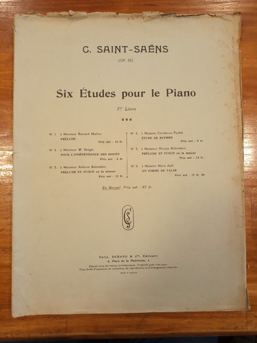 Saint Saenz Six Etudes Puor Piano Libro 1 Op 52 Partituras