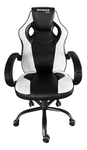 Cadeira de escritório Mymax MX0 gamer ergonômica  preta e branca com estofado em tecido sintético