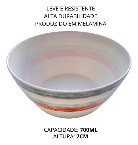 Kit 6 Tigelas Bowl Cumbuca Para Sobremesa Em Melamina 700ml