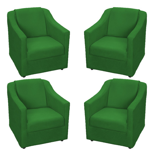 Kit 4 Poltronas Para Sala De Estar Refoçadas Suede Cores Cor Verde Desenho do tecido Suede Liso