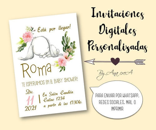 Invitación Digital Personalizada Tierna Conejita Baby Mod.2