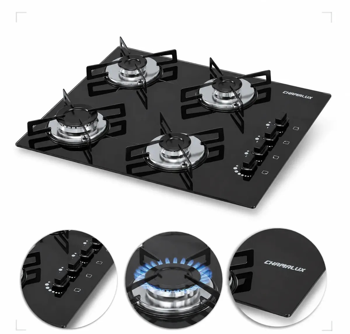 Chamalux Multigas 4 Hornallas Ultra Llama Linea Blanca - Negro