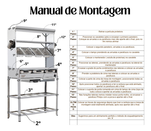 Mesa Pista Aquecida 100x40cm C/ 4 Cubas Porta Comanda Molho
