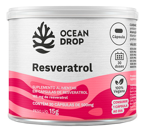 Kit 3 Resveratrol Trans Resveratrol 500mg 30 Caps Ocean Drop Sabor Sem Sabor